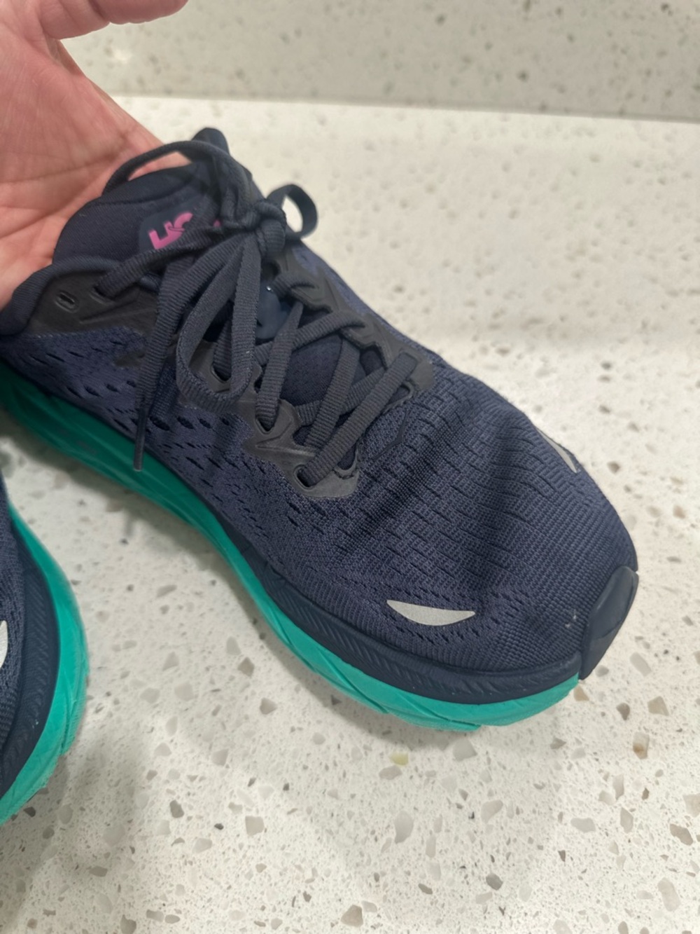 Hoka Women's Navy Blue Teal Running Shoes with Pink Logo - Picture 15 of 15